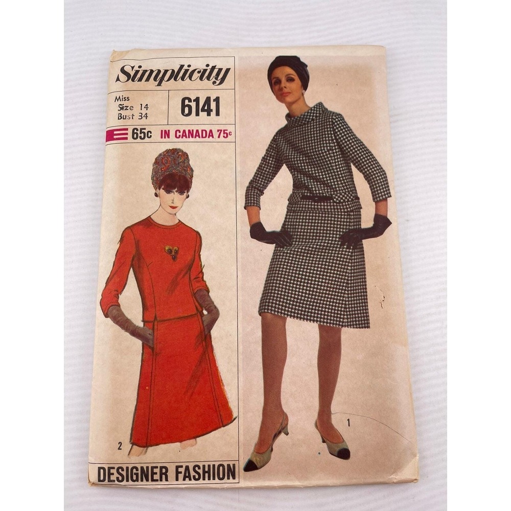 VTG SIMPLICITY PATTERN 6141 MISSES 2-Piece‎ Dress Size 14, Bust 34 Uncut FF